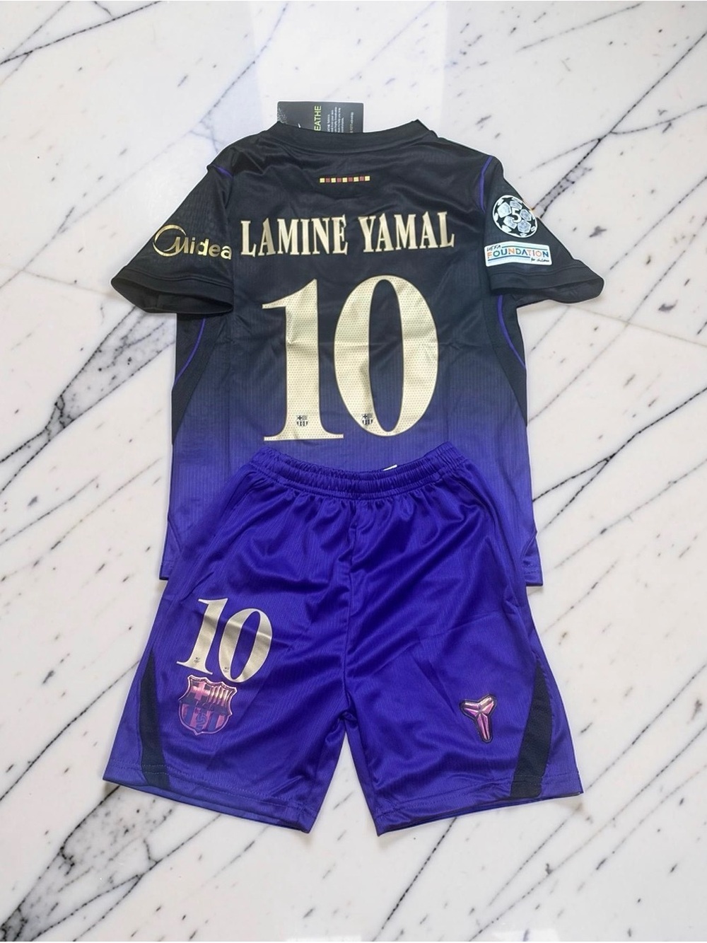 Lamine Yamal Barcelona Kobe Mamba Kids Jersey Shorts Kit #10 Purple